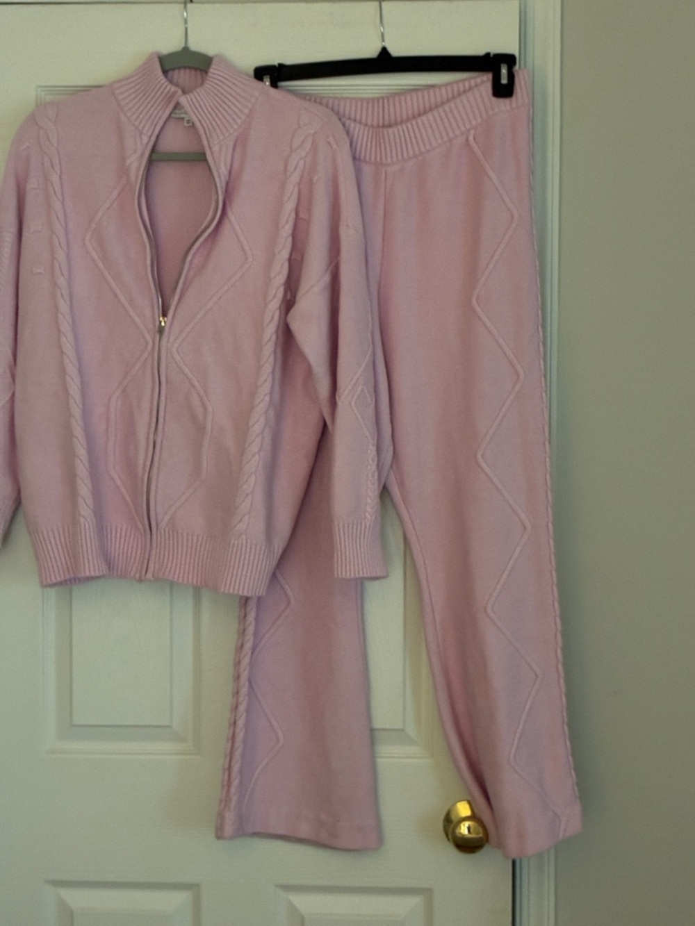 Fashion Nova Pastel Pink Cable-Knit Zip Sweater & Lounge Pants Set